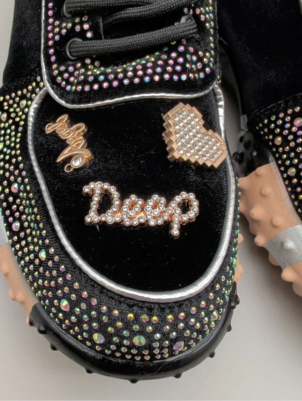 Black Embellished Fashion Sneakers with Chunky Studded Soles EU42 US10.5